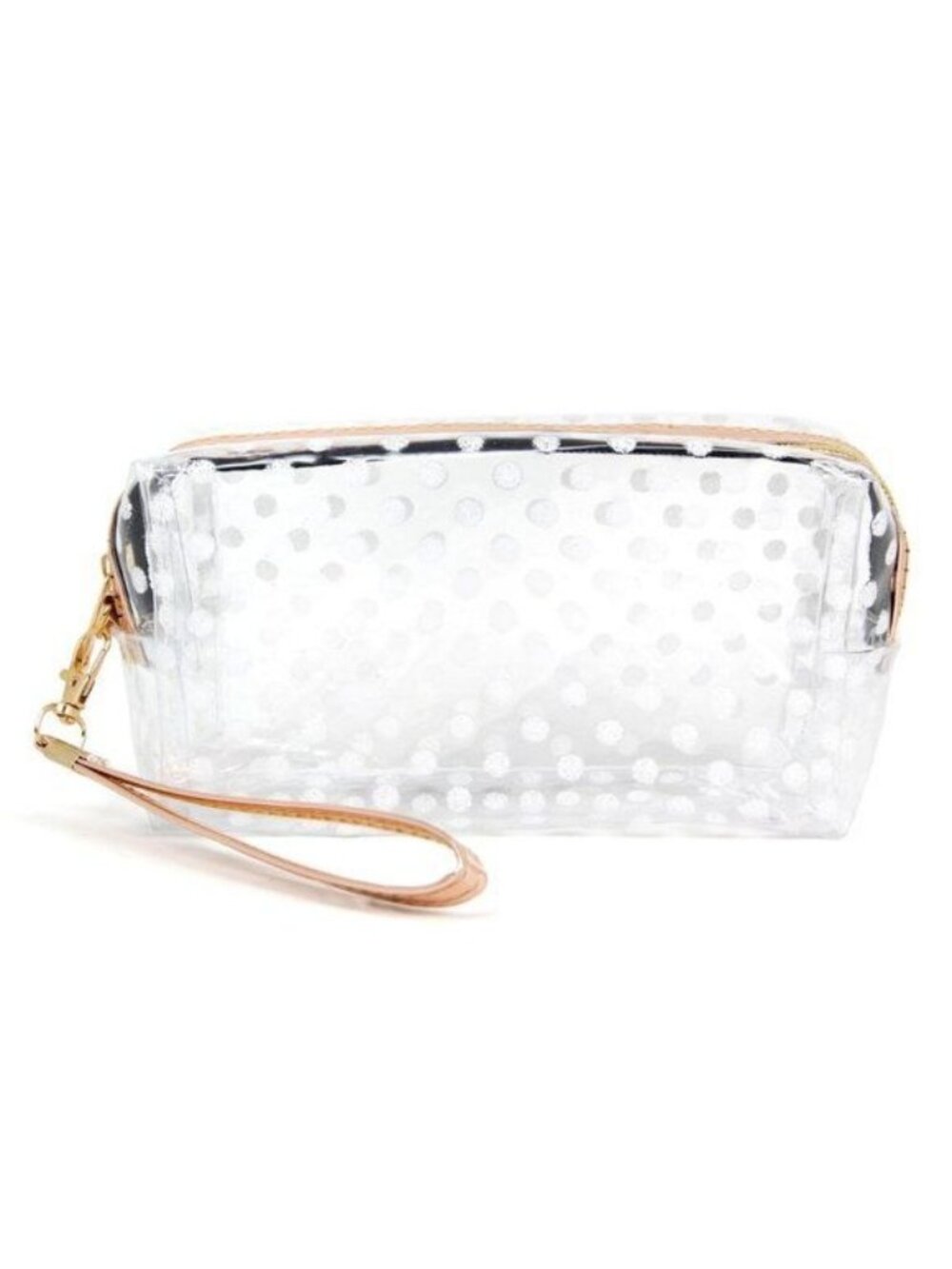 Clear White Glitter PVC Polka Dot Wristlet Pencil Pouch Makeup Bag
